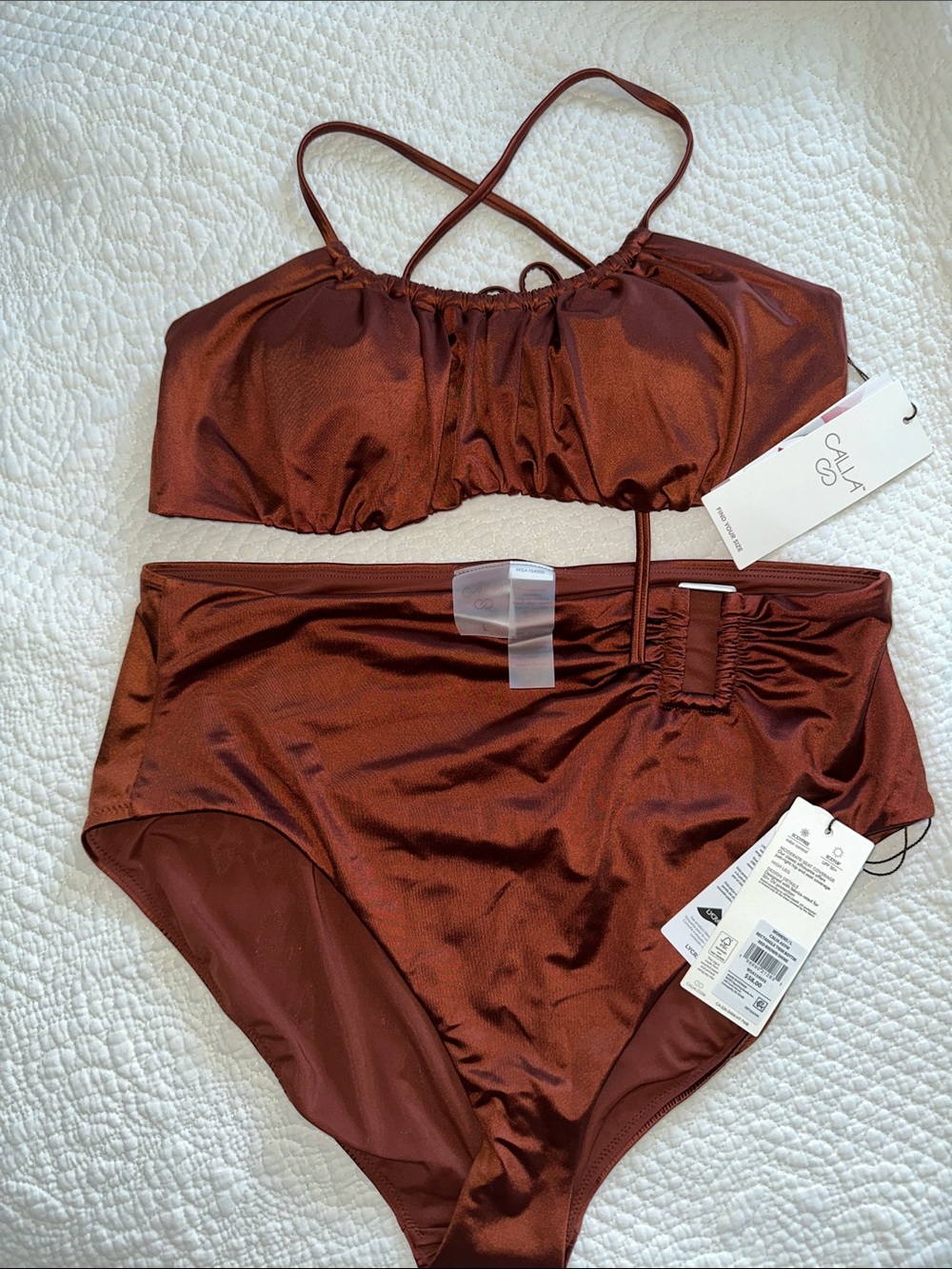 CALA High-Waist Bikini Set in Shimmering Copper